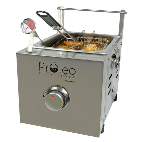 Flame King Proleo Tabletop Propane Deep Fryer with Oil Thermometer 5ft Propane Hose, 2.5 gal Capacity