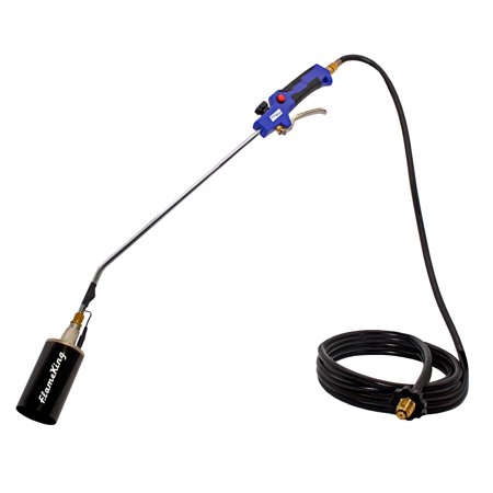 Flame King Propane Torch Kit, Heavy-Duty Adjustable Flame Weed Burner with Battery-Operated Igniter, Black/Blue/Silver