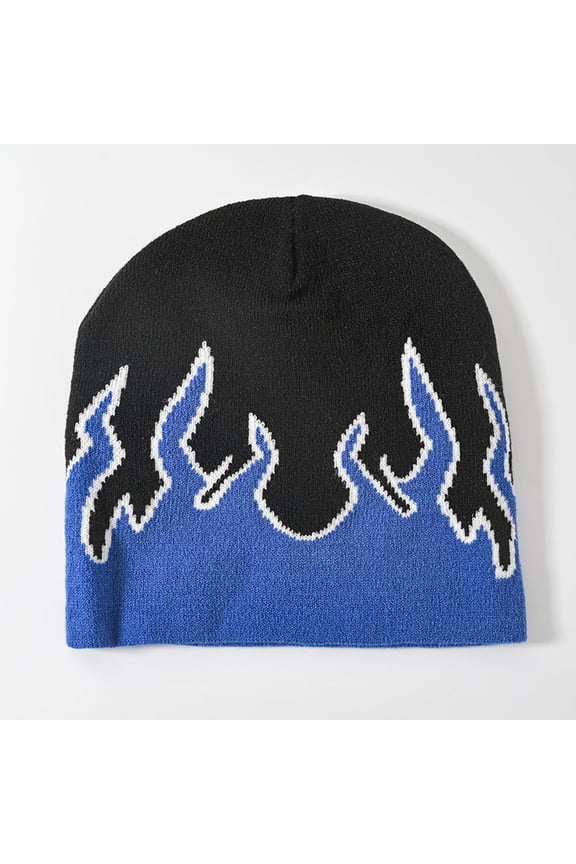 Flame Knitted Hat for Men Hip-Hop Street Pullover Hat Autumn Winter Outdoor Warm Jacquard Beanie Trendy