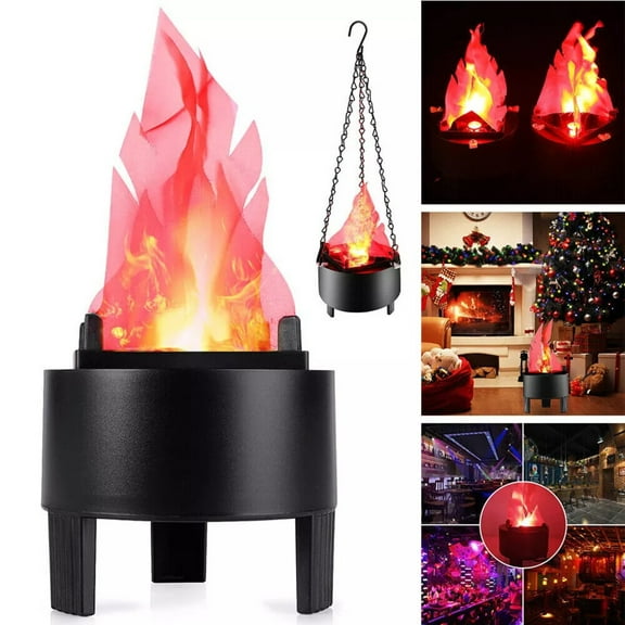 Flame Lamp, Realistic Flame Effect, Portable Flickering Cauldron Light with Red LED and Built-In Fan, Easy Setup, Durable ABS Plastic and Silk Cloth, Electric Flame Light for Indoor and Outdoor Use