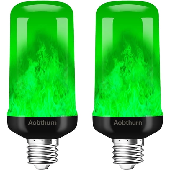 Flame Light Bulbs, 4 Modes LED Flame Effect Light Bulb, E26 Base Flickering Light Bulb,Fire Light Bulbs Halloween Home Party (2, Green)