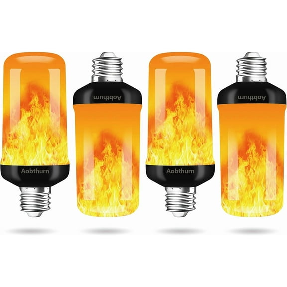 Flame Light Bulbs, 4 Modes LED Flame Effect Light Bulb, E26 Base Flickering Light Bulb with Gravity Sensor,Flickering Light Bulbs Halloween Decor(4 Pack)
