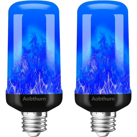Flame Light Bulbs, 4 Modes LED Flame Effect Light Bulb, E26 Base Flickering Light Bulb with Gravity Sensor,Flickering Light Bulbs Halloween Home Party (Blue-2 Pack)
