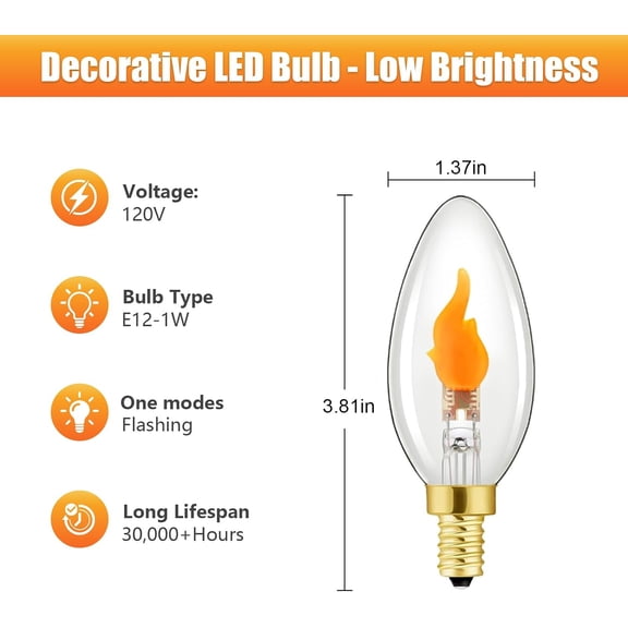Flame Light Bulbs E12 LED Realistic Flickering Fire Candelabra Decorations