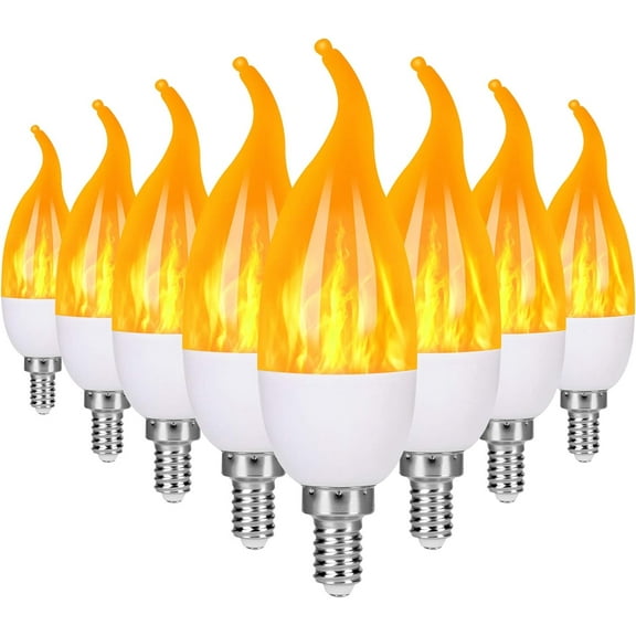 Flame Light Bulbs Outdoor, 3 Modes LED Flame Effect Light Bulbs, Candelabra Light Bulbs, E12 Base Flickering Light Bulbs Flame Bulbs for Home, Indoor Decoration(8 Pack)