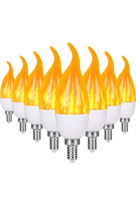 Flame Light Bulbs Outdoor, 3 Modes LED Flame Effect Light Bulbs, Candelabra Light Bulbs, E12 Base Flickering Light Bulbs Flame Bulbs for Home, Indoor Decoration(8 Pack)