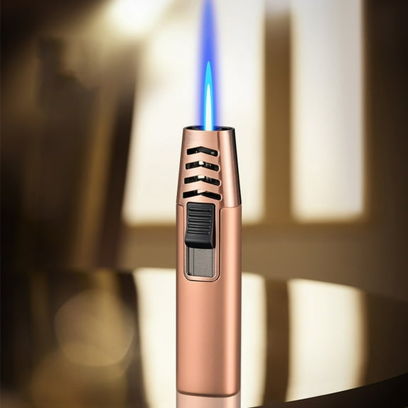 Flame Lighter Gifts for Men, Outdoor Windproof Straight Flame Lighter Kitchen Cooking Torches for BBQ, Baking, Camping Refillable Butane Torch Lighters , Rose Gold