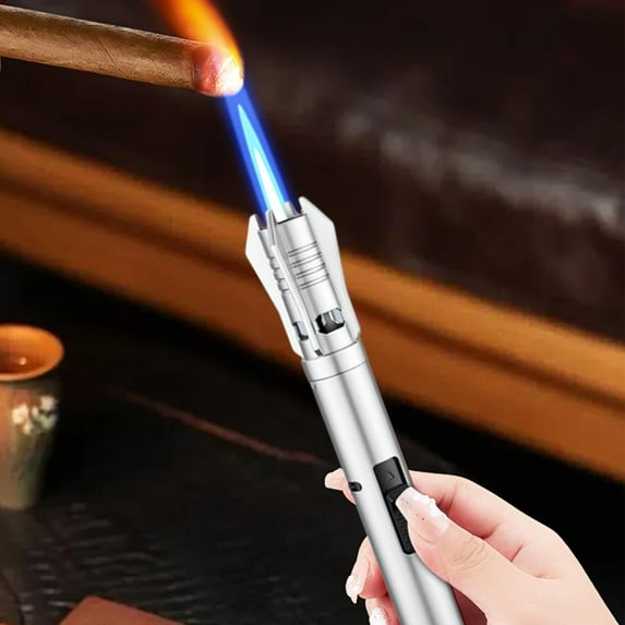 Flame Lighter, Repertoireof Camping Outdoor Windproof Straight Flame Lighter, Bright Lighter with Safety Lock and Adjustable Red/Blue Flame for Kitchen Candles Campfires BBQ Baking, Camping