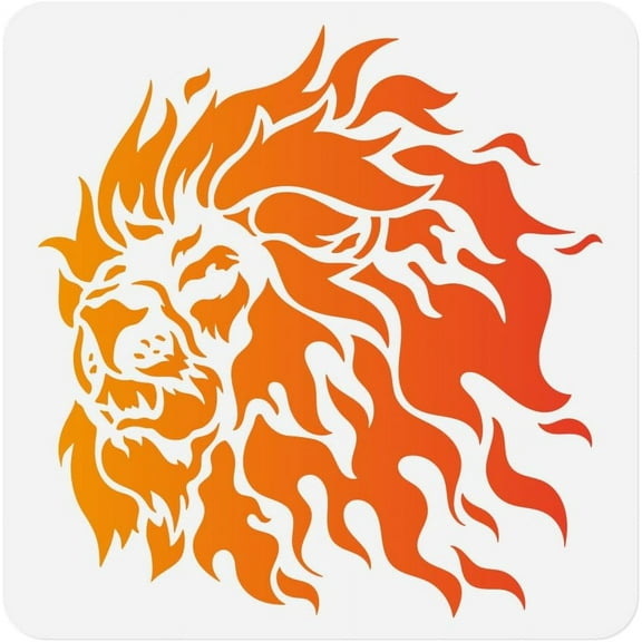 Flame Lion Head Craft Stencil Template 11.8 x 11.8 Inch Reusable Lion Face Stencil for Painting on Wood Wall Floor Fabric Furniture Lion DIY Home Decor Craft Stencil