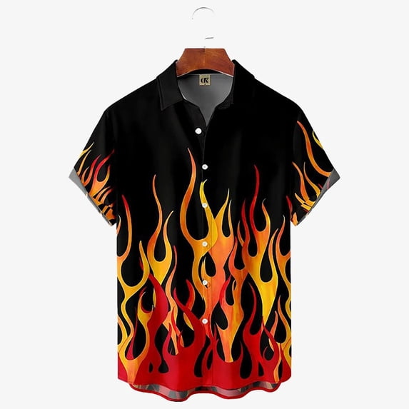 Flame Men'S Shirts 3d Vintage Summer Fashion Red Flame Hawaiian Shirt Man Summer Short Sleeved Oversized Shirt For Men