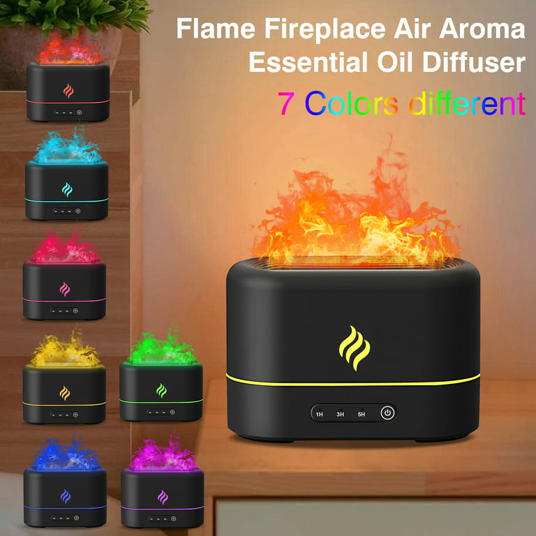 Flame Mist Humidifier, 7 Colors Flame Fireplace Air Aroma Essential Oil  Diffuser, USB Personal Desktop Noiseless Cool Mist Humidifier with Auto-Off
