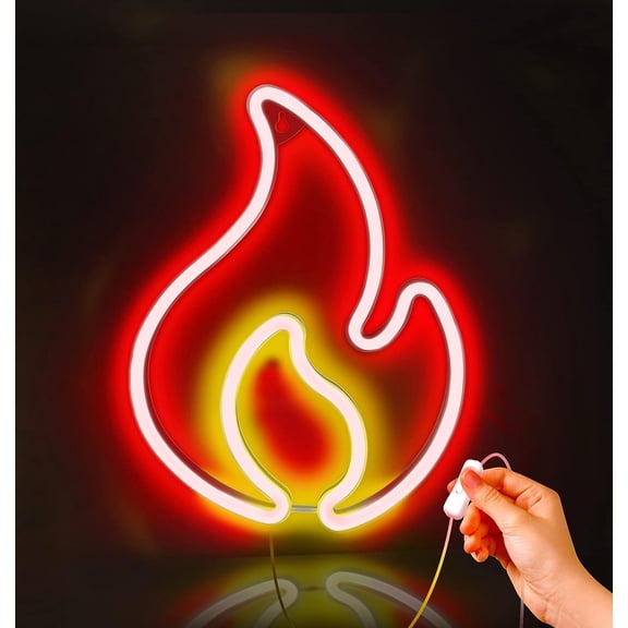 Flame Neon Sign, Red and Yellow Neon Light with On/Off Switch, Led Light Sign for Wall Decor, Hanging Flame Shaped Light, Fire Neon Lights for Bedroom, Gaming Room Setup