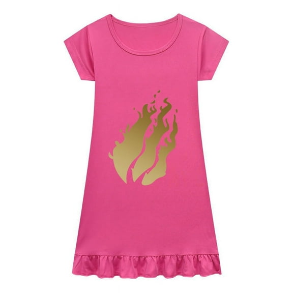 Flame Nightshirt for Girls – Short Sleeve Pajama Dress – Soft Kids Sleepwear Inspired by Preston Cartoon Style