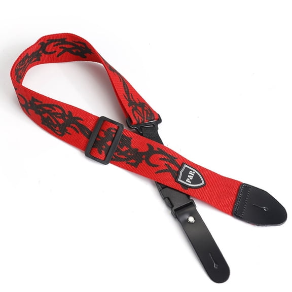 Flame Pattern Adjustable Guitar Strap for Acoustic Electric Bass & Ukulele, Canvas Shoulder Strap with PU Leather Ends