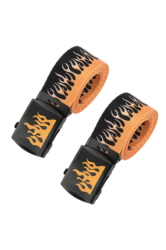 Flame Pattern Adjustable Waist Belt Heavy Duty Cotton Metal Construction Unisex Hip Hop Punk Fashion Accessory