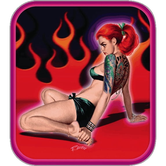 Flame Pin-Up - Sticker - 3 1/8" x 3 1/2"