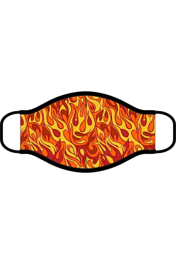 Flame Print Cloth Face Mask With Solid Black Trim (One Size, Black)