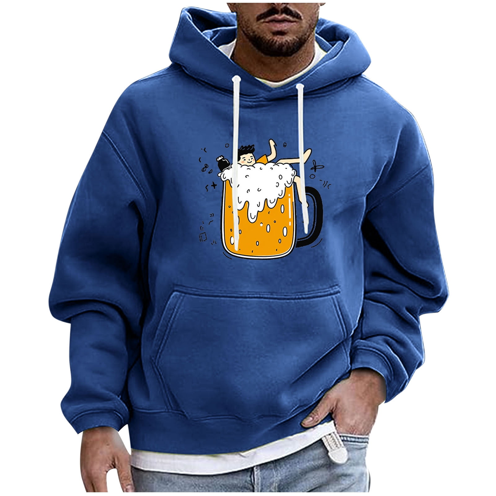 American Flame Print Fleece Y2k Hoodie