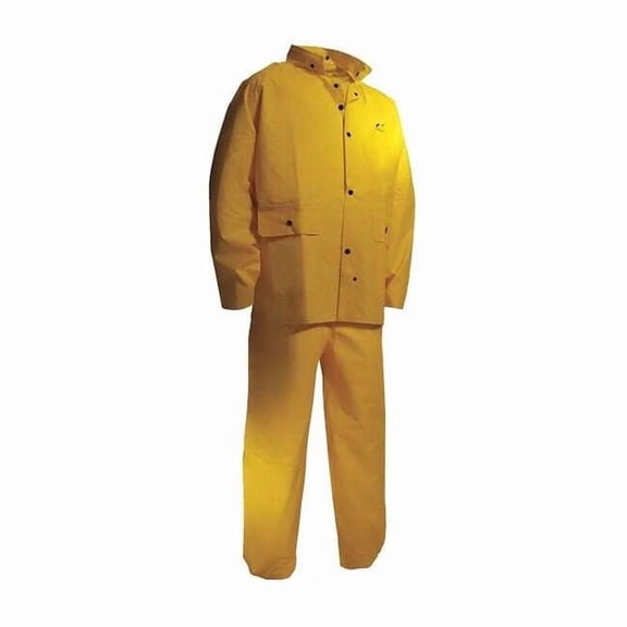Flame Resistant 2 Piece Rain Suit, Nylon, PVC, PVC Scrim, 0.3 mm Thick, None, Yellow, 3XL