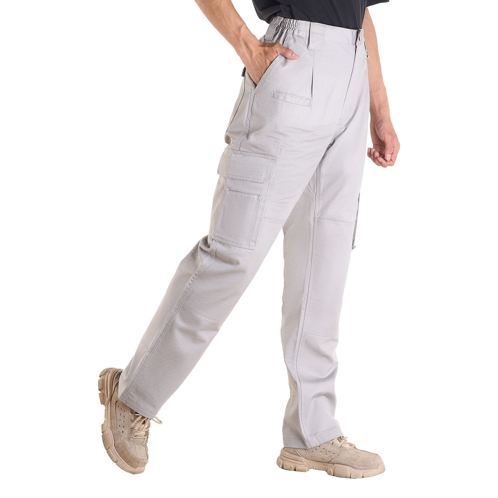 Flame Resistant Cargo Pants for Men, 9oz FR Cotton Twill with NFPA 2112, Elastic Waistband with Belt Loops, 9 Utility Pockets, Breathable, Machine Washable