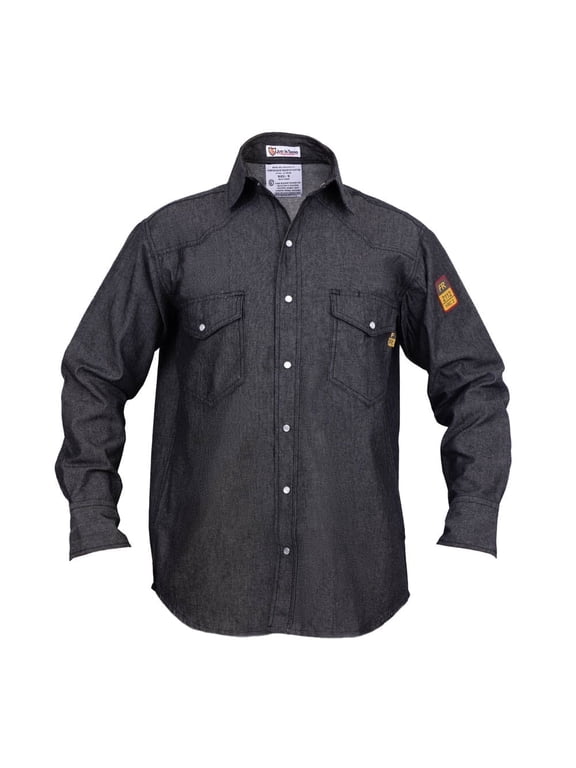 Flame Resistant Welding FR Denim Shirt - 100% C - Light Weight - 7 oz (Medium, Denim Black)