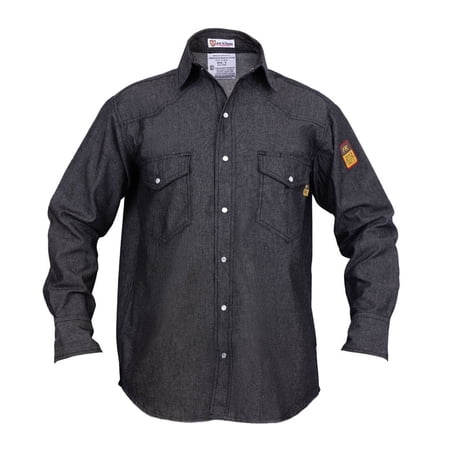 Flame Resistant Welding FR Denim Shirt - 100% C - Light Weight - 7 oz (Small, Denim Black)