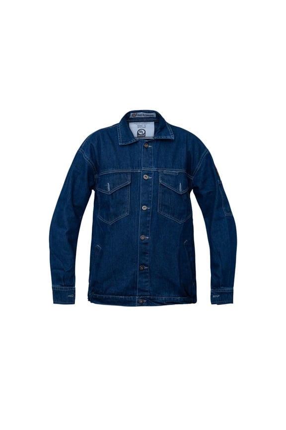 Flame Resistant FR Designer Denim Jeans Bomber Jacket - 100% Cotton Denim Jeans - 11 oz - Blue Denim - 4XL