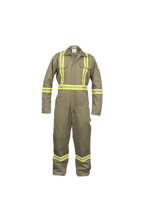 Flame Resistant FR High Visibility Hi Vis Coverall - 88% C/12% N (2X-Large, Khaki)