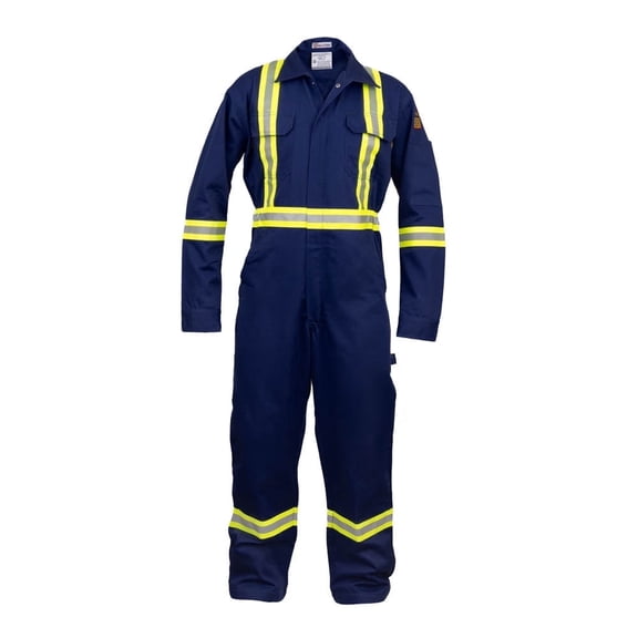 Flame Resistant FR High Visibility Hi Vis Coverall - 88% C/12% N (Large, Navy Blue)