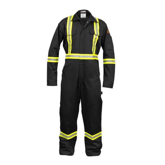 Flame Resistant FR High Visibility Hi Vis Coverall - 88% C/12% N (Medium, Black)