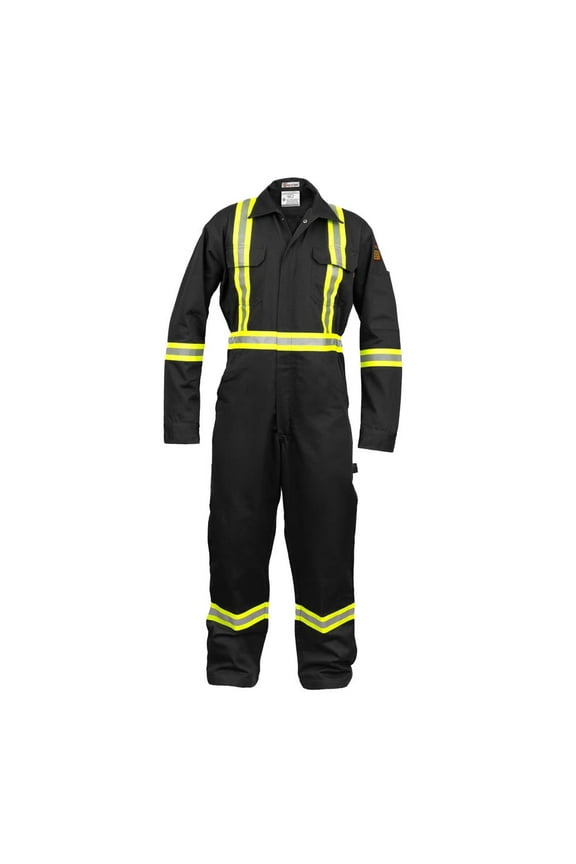 Flame Resistant FR High Visibility Hi Vis Coverall - 88% C/12% N (X-Large, Black)