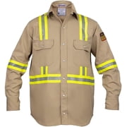 Flame Resistant FR High Visibility Hi Vis Shirt - 88% C/12% N - 7oz (2X-Large, Khaki)
