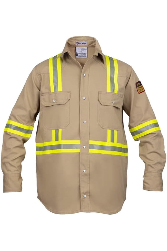 Flame Resistant FR High Visibility Hi Vis Shirt - 88% C/12% N - 7oz (2X-Large, Khaki)
