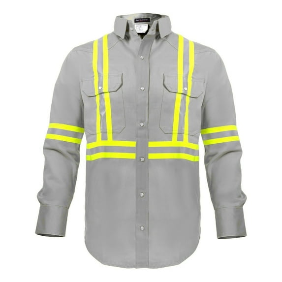 Flame Resistant FR High Visibility Hi Vis Shirt - 88% C/12% N - 7oz (4X-Large, Grey)