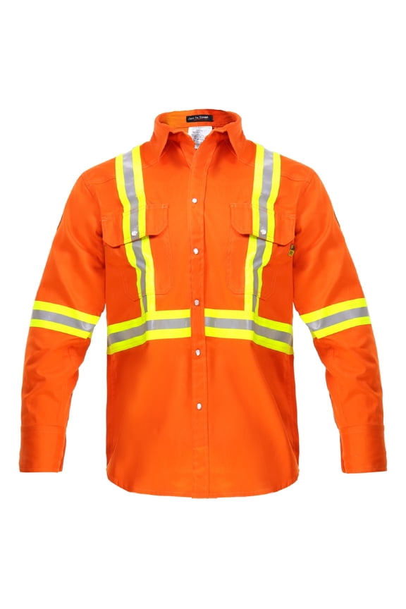 Flame Resistant FR High Visibility Hi Vis Shirt - 88% C/12% N - 7oz (Large, Orange)