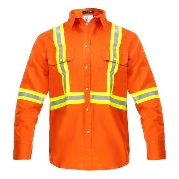 Flame Resistant FR High Visibility Hi Vis Shirt - 88% C/12% N - 7oz (Small, Orange)