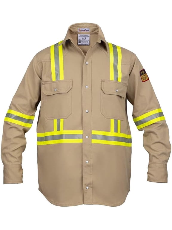 Flame Resistant FR High Visibility Hi Vis Shirt - 88% C/12% N - 7oz (X-Large, Khaki)