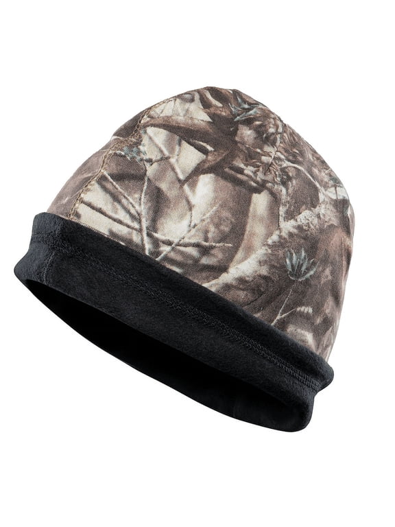 Flame Resistant FR Reversible Beanie Caps - Forest Camo / Black - 100%C - 16 oz - Large