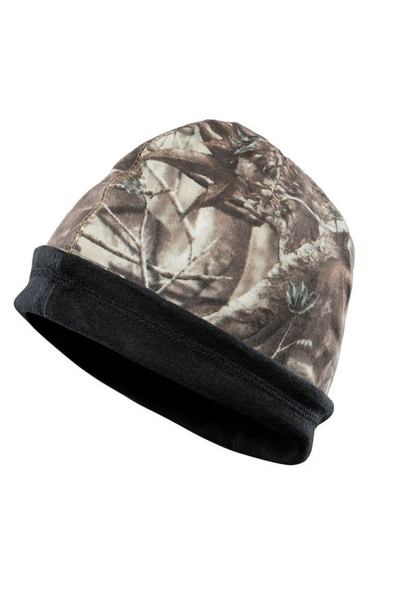 Flame Resistant FR Reversible Beanie Caps - Forest Camo / Black - 100%C - 16 oz - Large