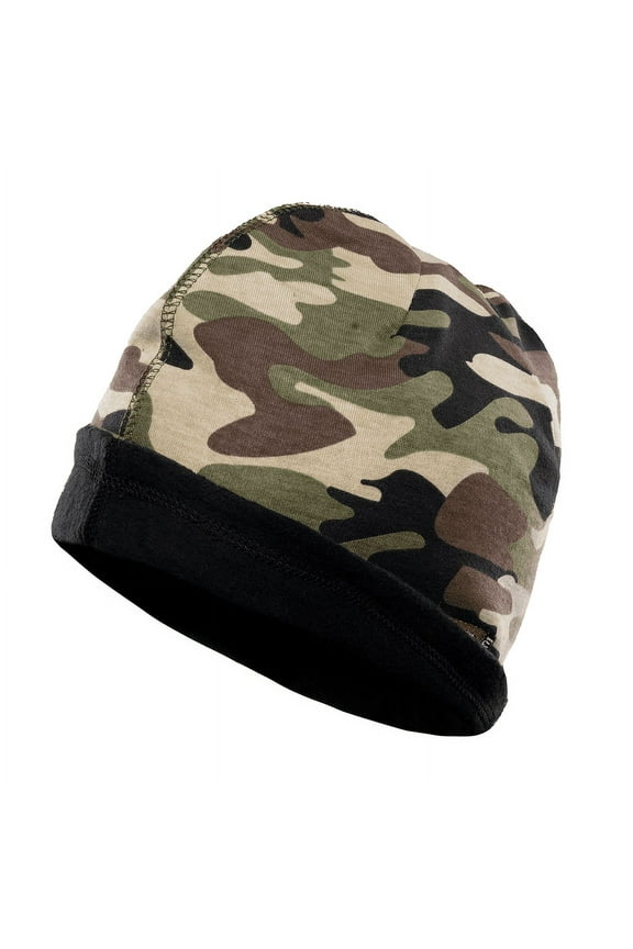 Flame Resistant FR Reversible Beanie Caps - Military Camo / Black - 100%C - 16 oz - Small