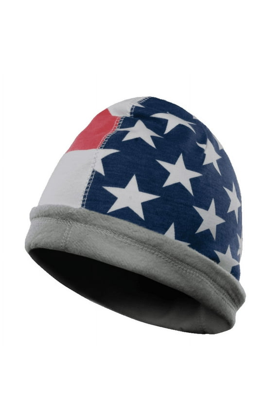 Flame Resistant FR Reversible Beanie Caps - US Flag / Light Grey - 100%C - 16 oz - Large