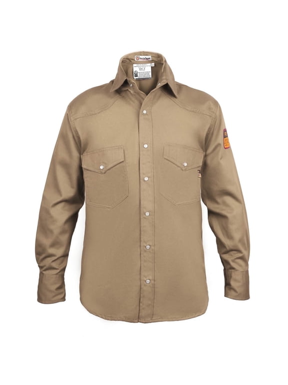 Flame Resistant Welding FR Shirt - 100% C - Light Weight - 7 oz (2XLarge, Khaki)