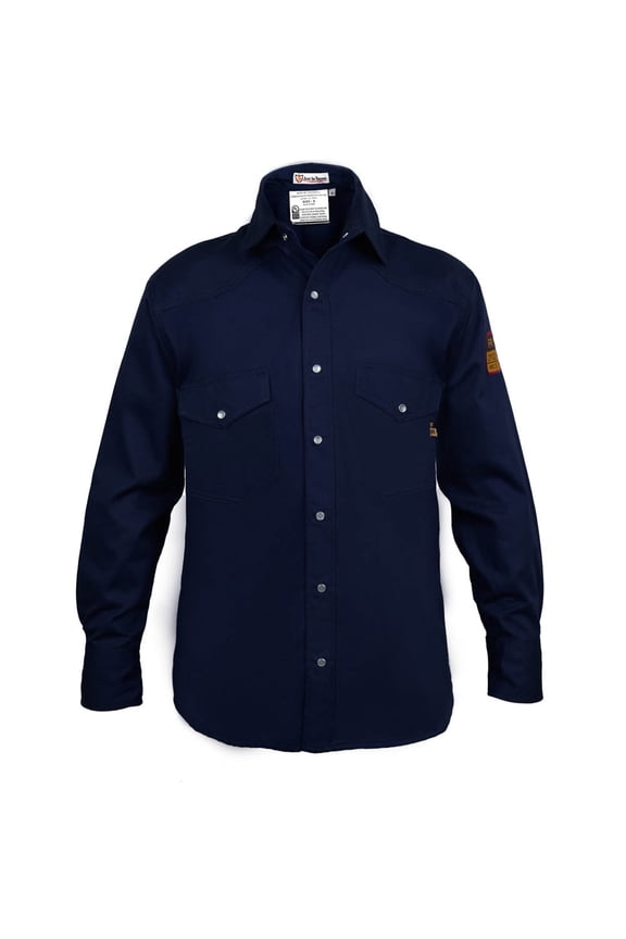 Flame Resistant Welding Welding FR Shirt - 100% C - Light Weight - 7 oz - 7 oz (2XLarge, Navy Blue)