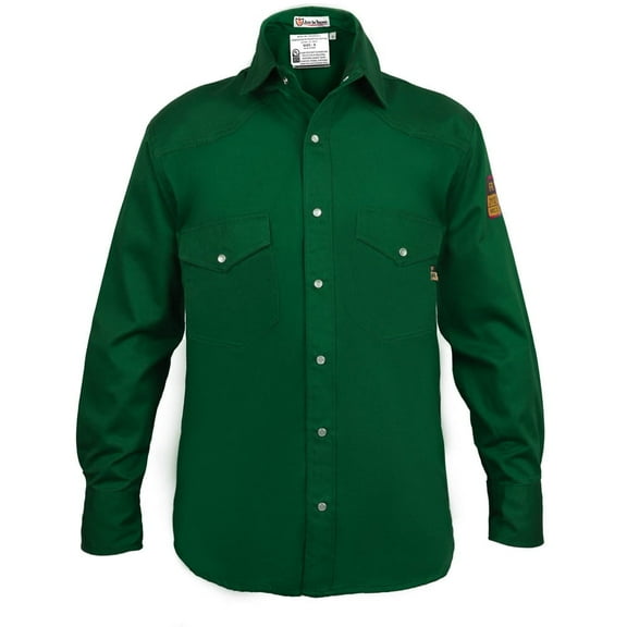 Flame Resistant Welding FR Shirt - 100% C - Light Weight - 7 oz (4X-Large, Bottle Green)