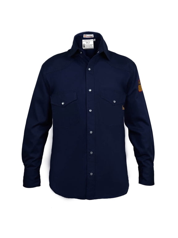 Flame Resistant FR Shirt - 100% Cotton - Lightweight, Large, Navy Blue