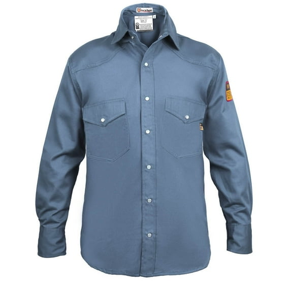 Flame Resistant Welding FR Shirt - 100% C - Light Weight - 7 oz (Medium, Light Blue)