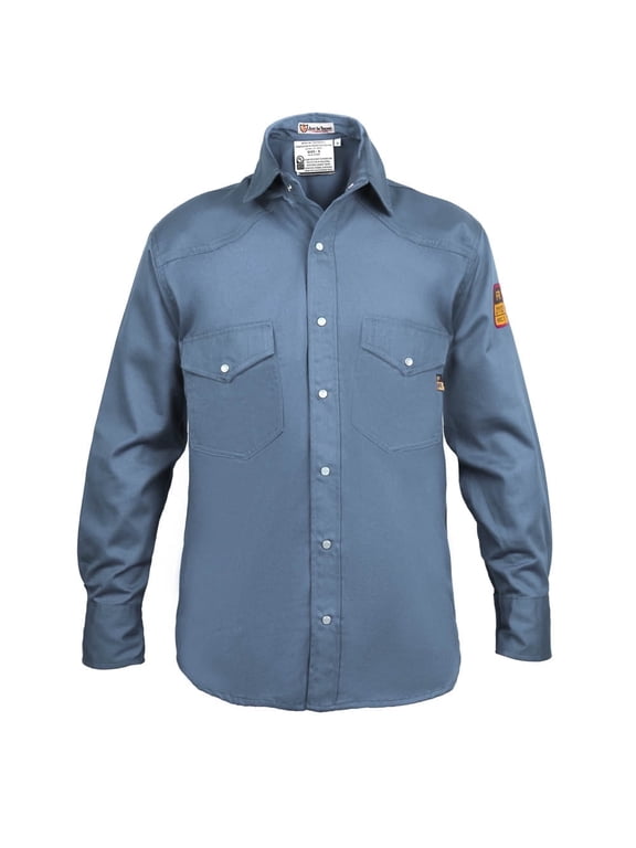Flame Resistant Welding FR Shirt - 100% C - Light Weight - 7 oz (Medium, Light Blue)