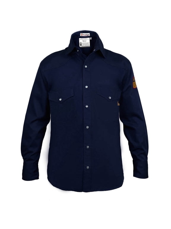 Flame Resistant Welding FR Shirt - 100% C - Light Weight - 7 oz (Medium, Navy Blue)