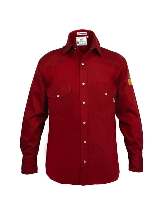 Flame Resistant Welding FR Shirt - 100% C - Light Weight - 7 oz (Medium, Red)