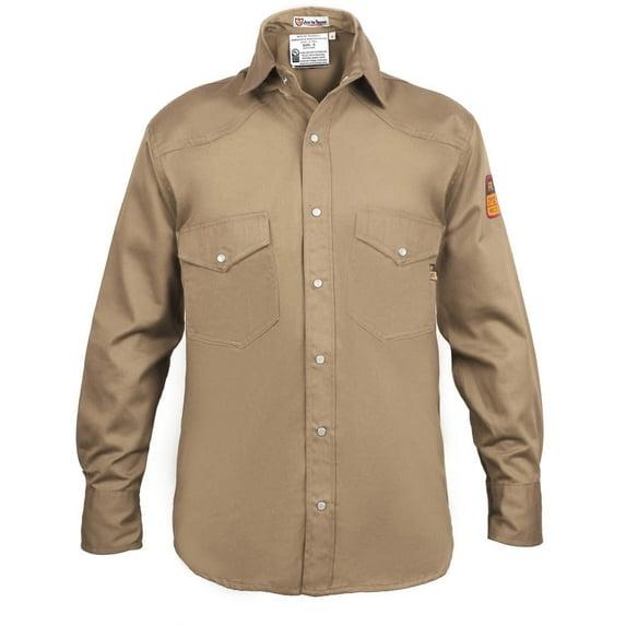Flame Resistant Welding FR Shirt - 100% C - Light Weight - 7 oz (Size: Medium, Color: Khaki)